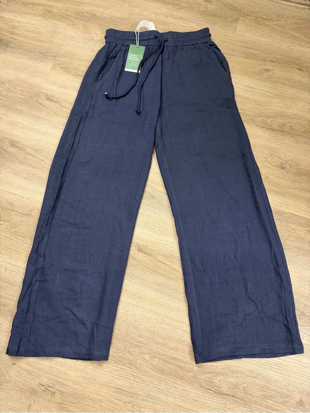 New Halara Navy Linen Blend Wide Leg Drawstring Pants Size Small 0190